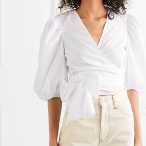 GANNI Olayan White Cotton Wrap Top